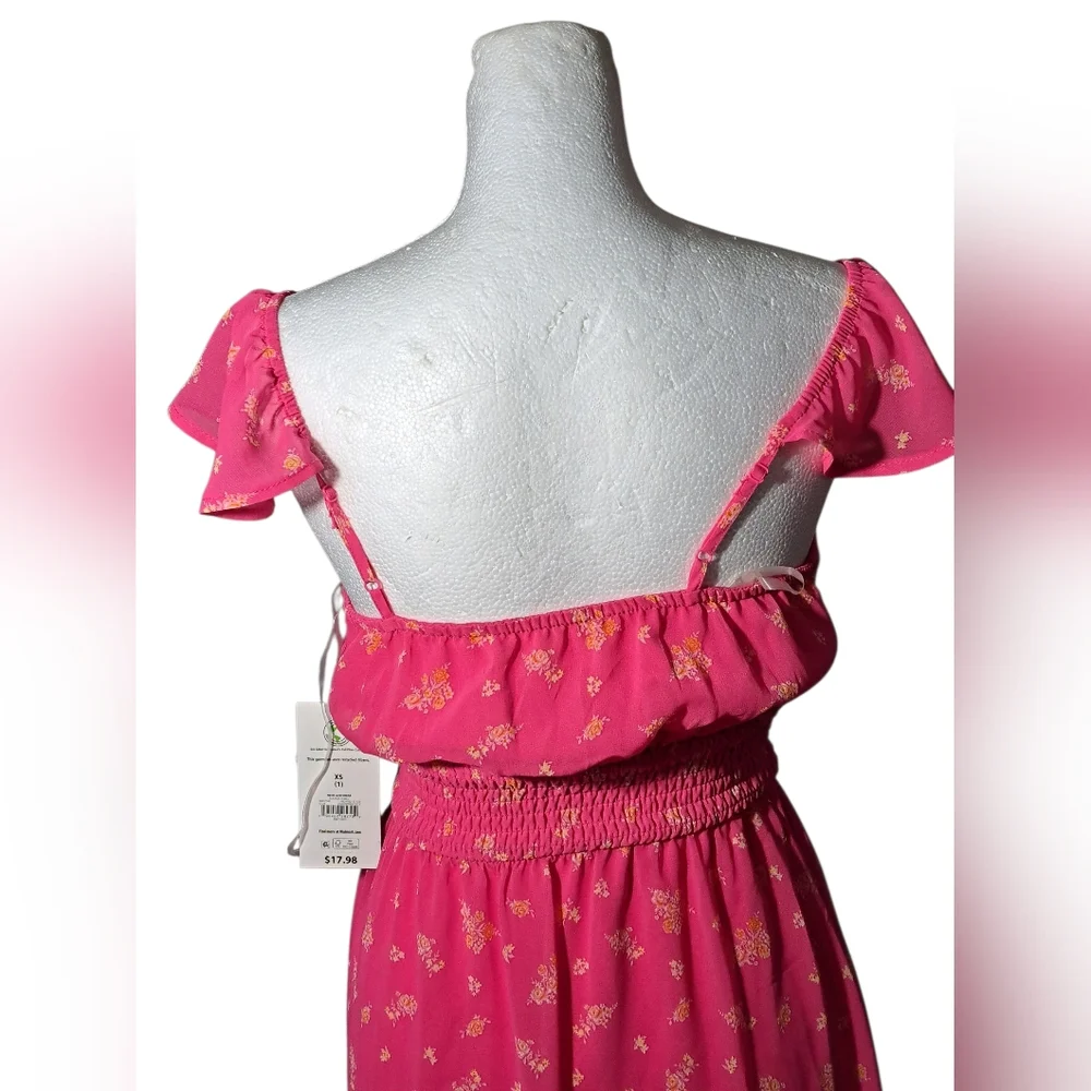 NWT SZ XS FLORAL DRESS WITH STRETCH BODICE (SEE PICS FOR SLIGHT FLAW) - Picture 12 of 16